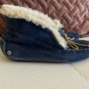 Ugg Womens Size 7 Alena Suede Slippers Navy Sheepskin Comfort Shoes 1004806 Uggs